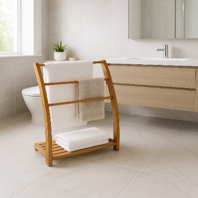 Porte serviette sur pied en bambou haute gamme