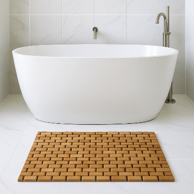 Tapis bambou pour salle de bain boisé