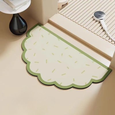 Tapis salle de bain semi circulaire, motif blanchette