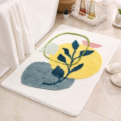 tapis de bain jaune floral pour sortie de douche