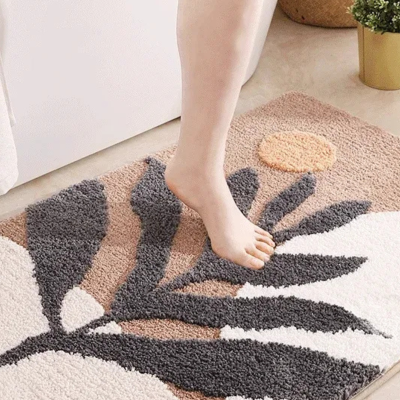 tapis de bain noir floral élégant
