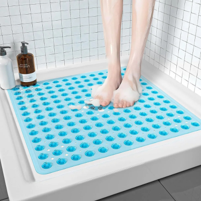 tapis de douche antidérapant bleu clair, élégant