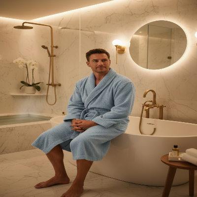 Peignoir de bain eponge bleu ciel