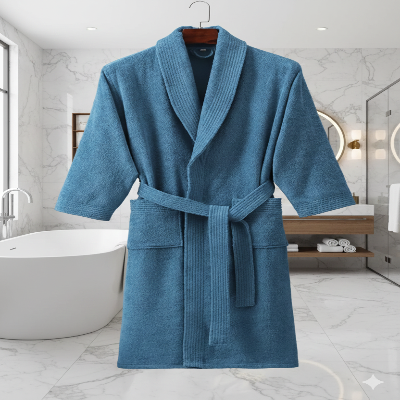 Peignoir de bain éponge bleu turquois