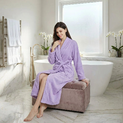 Peignoir de bain eponge elegant violet