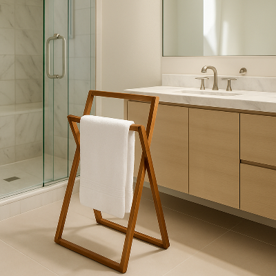 Porte serviette sur pied en bois compacte
