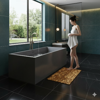 Tapis bambou pour salle de bain luxueux