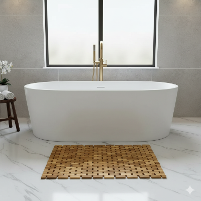 Tapis bambou pour salle de bain naturel