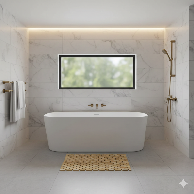 Tapis en bambou pour salle de bain beige