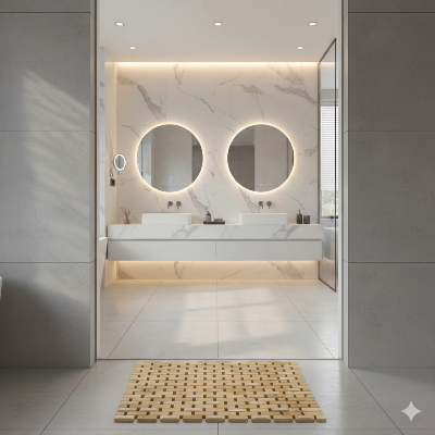 Tapis en bambou pour salle de bain beige antidérapant