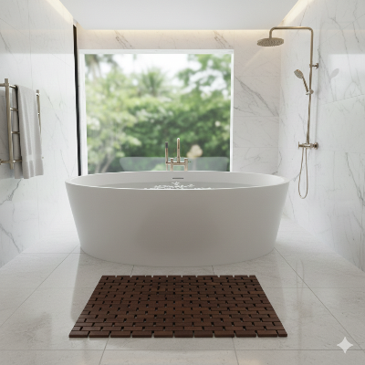 Tapis en bambou pour salle de bain sécuritaire