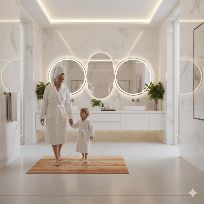 Tapis pour salle de bain motif bois clair