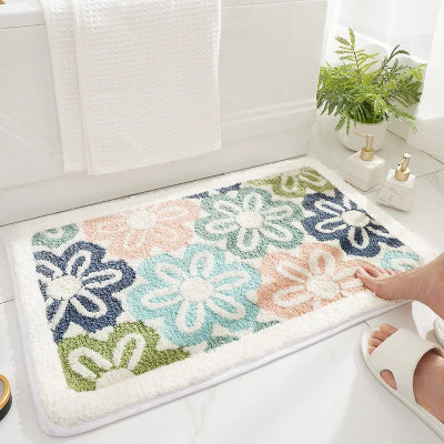tapis de bain antidérapant, motif fleur, multicolor