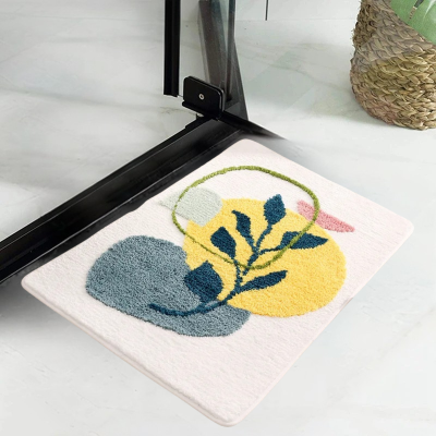 tapis de bain jaune floral et résistant