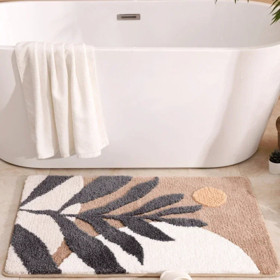 tapis de bain noir floral, sortie douche
