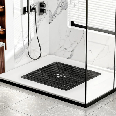 tapis de douche antidérapant carré, sécuritaire et noir